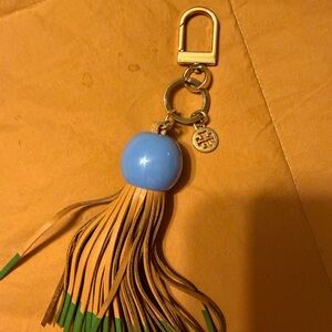 Tory Burch Gold and Blue Tassel Key Holder